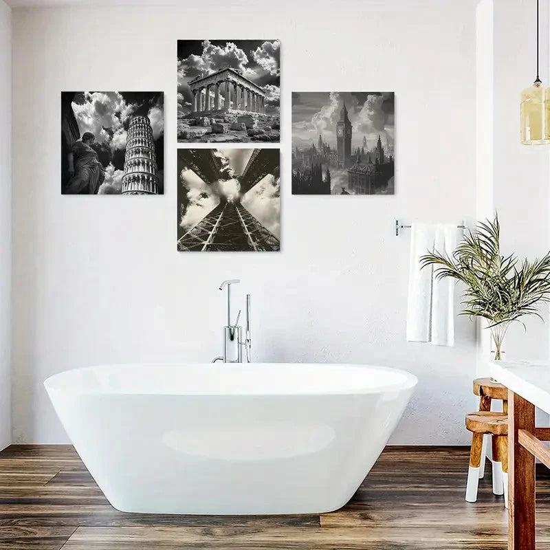 4pcs Leaning Tower Of Pisa Paintings Wall Art Canvas Framed