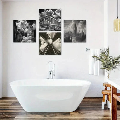 4pcs Leaning Tower Of Pisa Paintings Wall Art Canvas Framed