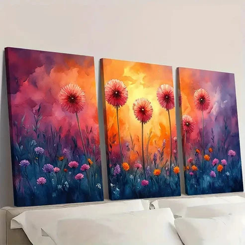 3pcs Vibrant Sunset Sky & Lush Greenery H Wall Art Canvas Unframed – High Quality Print 100% Australian Made Wall Canvas