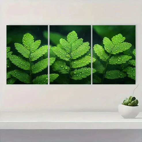 3pcs Plant Art Green Art Microlepia N  Wall Art Set Canvas Unframed - High Quality Print 100% Australian Made Wall Canvas - Bella Home Decor