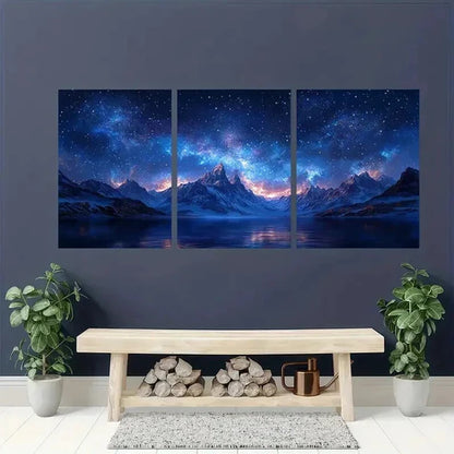 3pcs Snow Mountain Starry Sky Decor Wall Art Canvas Unframed - High Quality Print 100% Australian Made Wall Canvas