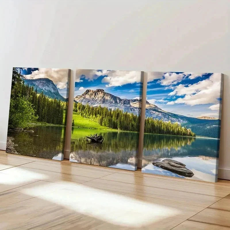 3pcs Mountains Lakes and Green Forests Wall Art Set Canvas Framed 60x90cm - High Quality Print 100% Australian Made Wall Canvas Ready to Hang - Bella Home Decor