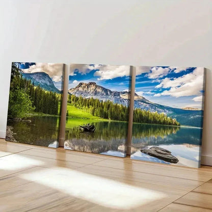 3pcs Mountains Lakes and Green Forests Wall Art Set Canvas Framed 60x90cm - High Quality Print 100% Australian Made Wall Canvas Ready to Hang - Bella Home Decor