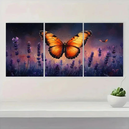 3pcs Butterfly Painting Lavender Wall Art Canvas Unframed - High Quality Print 100% Australian Made Wall Canvas - Bella Home Decor