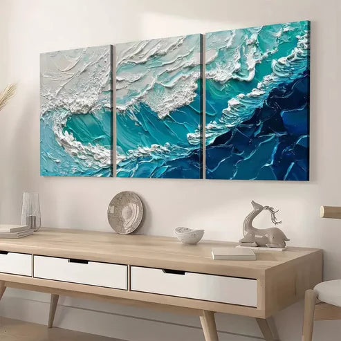 3pcs Modern Elegant Stylish Abstract Ocean Wave Wall Art Set Canvas Unframed - High Quality Print 100% Australian Made Wall Canvas
