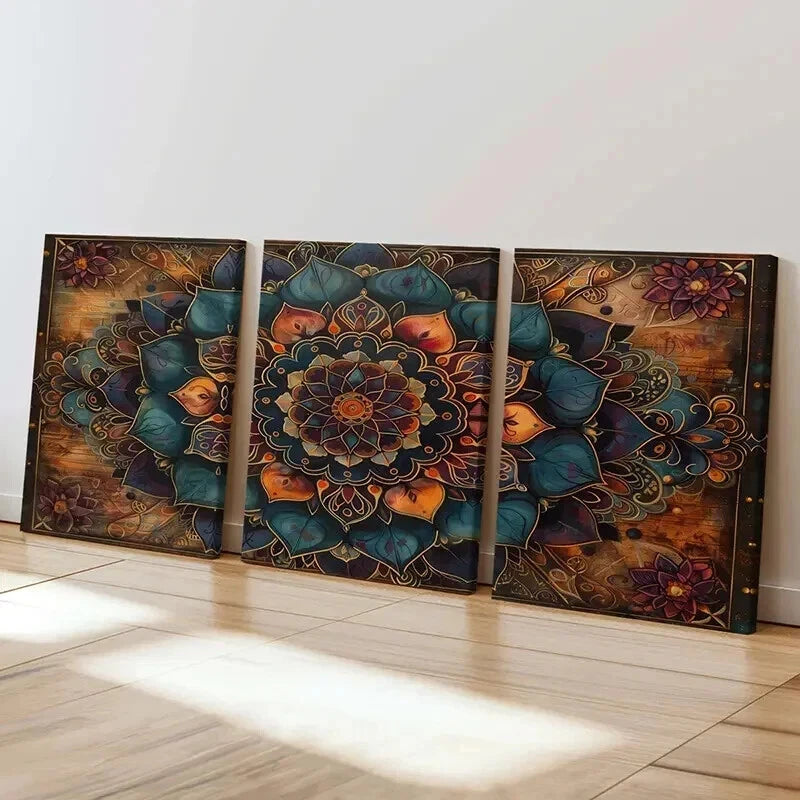 3pcs Abstract Mandala Floral Ornate Wall Art Set Canvas Framed 40x60cm - High Quality Print 100% Australian Made Wall Canvas Ready to Hang - Bella Home Decor
