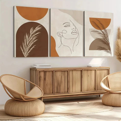 3pcs Modern Geometric Art Abstract White Leaf Art Set Canvas Unframed - High Quality Print 100% Australian Made Wall Canvas