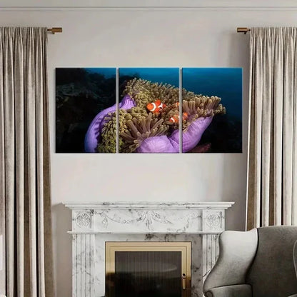 3pcs Vibrant Marine Life Wall Art with Clownfish Wall Art Set Canvas Unframed - High Quality Print 100% Australian Made Wall Canvas