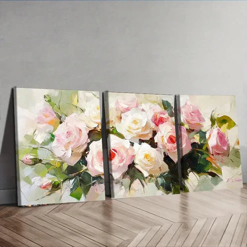 3pcs Rose Oil Painting Beauty Colorful Perfect Wall Art Set Canvas Unframed - High Quality Print 100% Australian Made Wall Canvas
