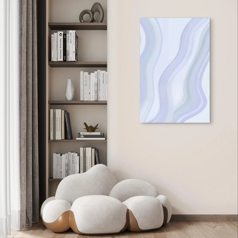 Minimalist Soft Blue and Lavender Fluid Wave 40x60cm Metal Print Ready to Hang