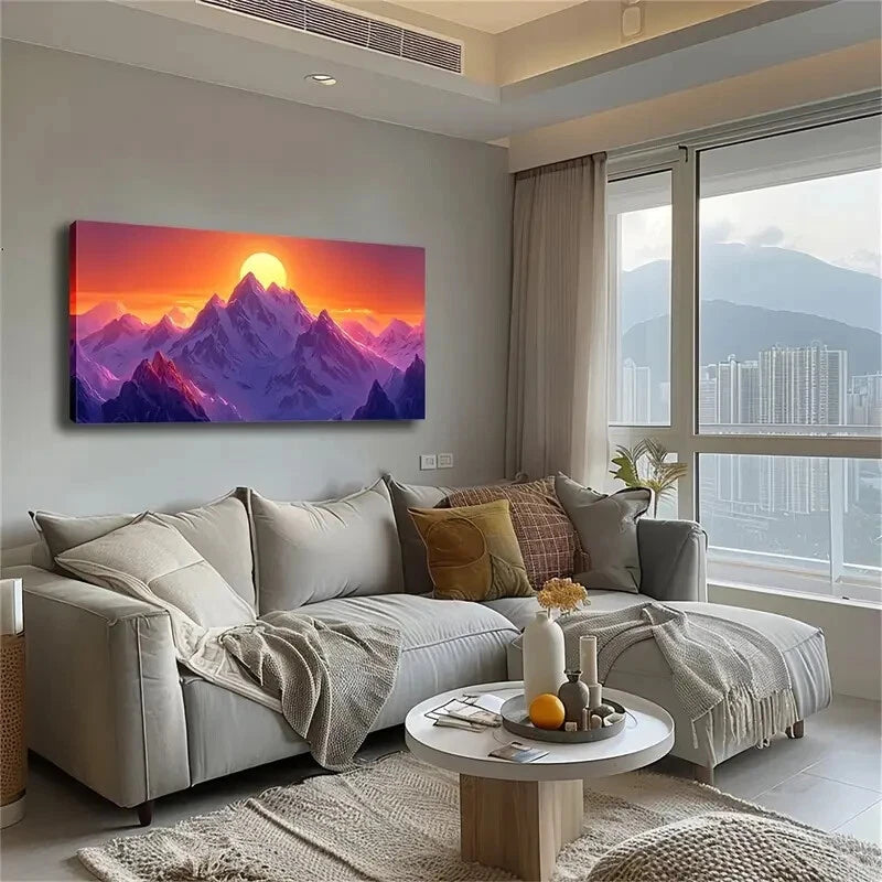 Sun Rises Slowly Sunlight Snow Wall Art Canvas Office Home Room Framed 120x60cm - Bella Home Decor