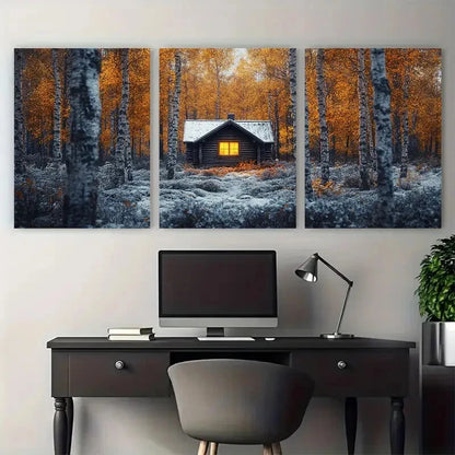 3pcs Nordic Minimalist Autumn Forest in Finland Metal Print Ready to Hang Art