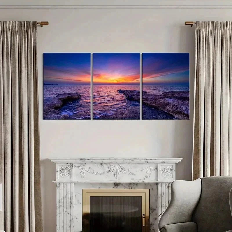 3pcs Coastline Sea Beach and Sunset Wall Art Set Canvas Framed 50x70cm - High Quality Print 100% Australian Made Wall Canvas Ready to Hang - Bella Home Decor