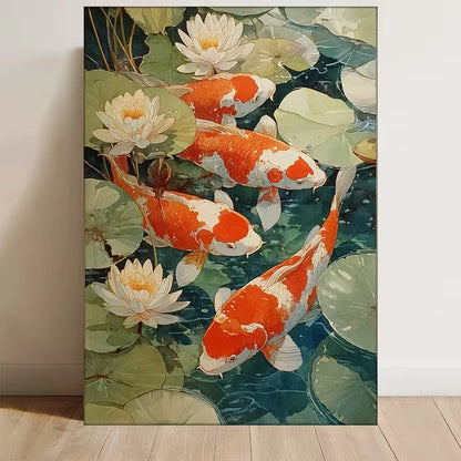 Asian Inspired Koi Fish & for Lotus Pond 60x90cm Metal Print Ready to Hang