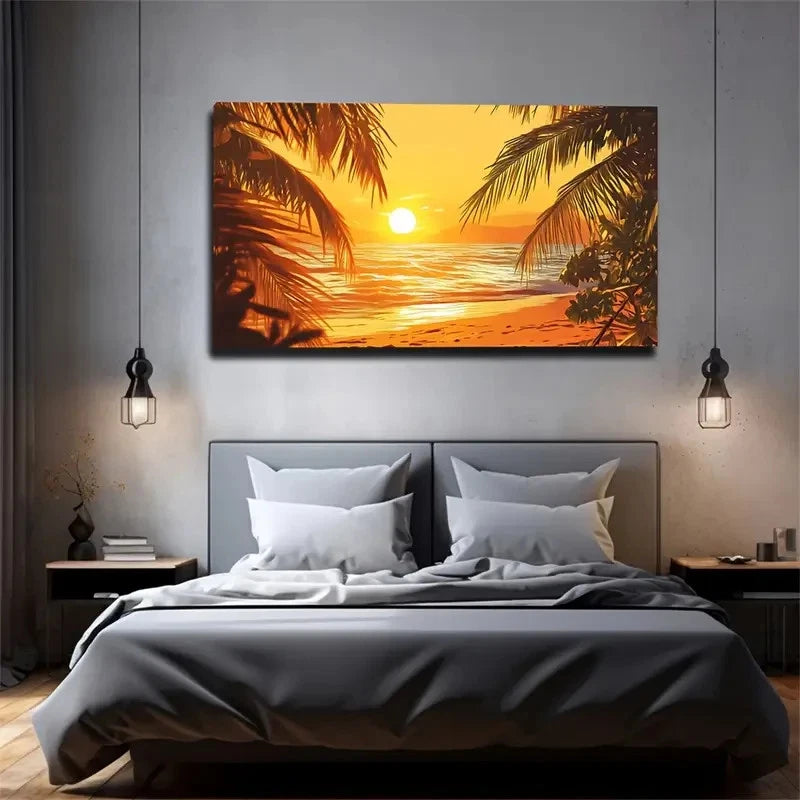 Warm Yellow Beach Suitable Wall Art Canvas Office Home Room Framed 120x60cm