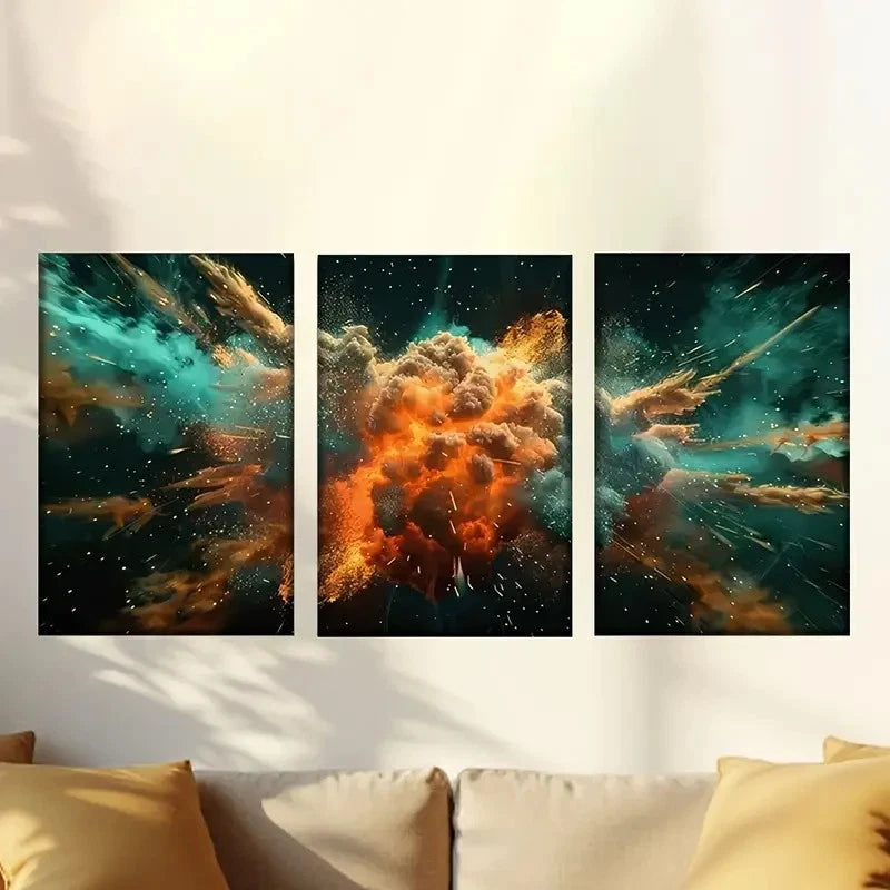 3pcs a colorful explosion of fire and smoke Wall Art Set Canvas Framed 60x90cm - High Quality Print 100% Australian Made Wall Canvas Ready to Hang - Bella Home Decor
