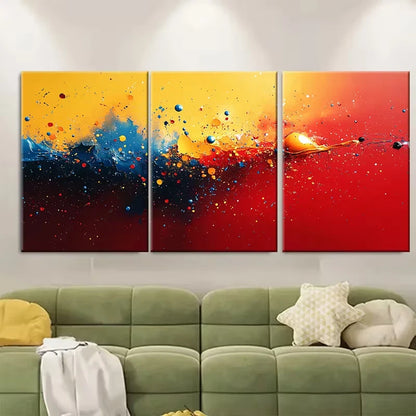 3pcs Abstract Splatter Neon Yellow Blue Red Metal Print Ready to Hang Art - Bella Home Decor