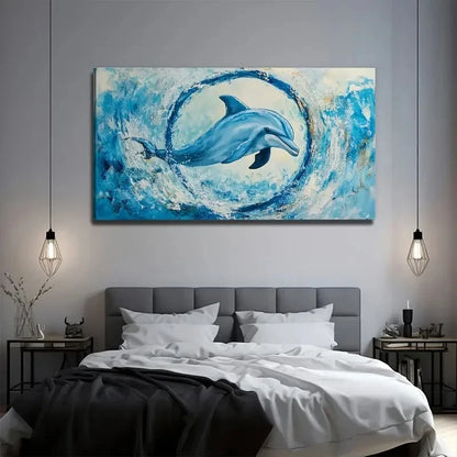 Hoop Dolphin Suitable Wall Art Canvas Office Home Room Framed 120x60cm