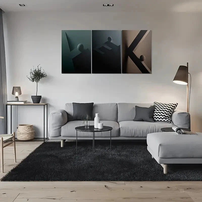 3pcs Modern Abstract Geometric Metal Print Ready to Hang Art