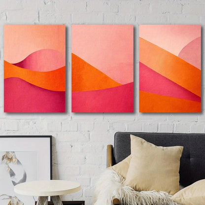 3pcs Vibrant Pink & Orange Abstract Color Field Metal Print Ready to Hang Art