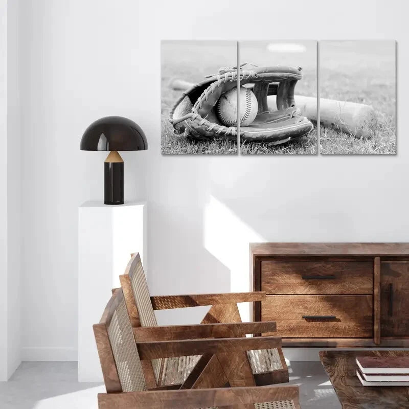3pcs Black and White Sports Themed Ball Metal Print Ready to Hang Art - Bella Home Decor