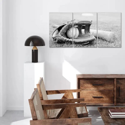 3pcs Black and White Sports Themed Ball Metal Print Ready to Hang Art - Bella Home Decor