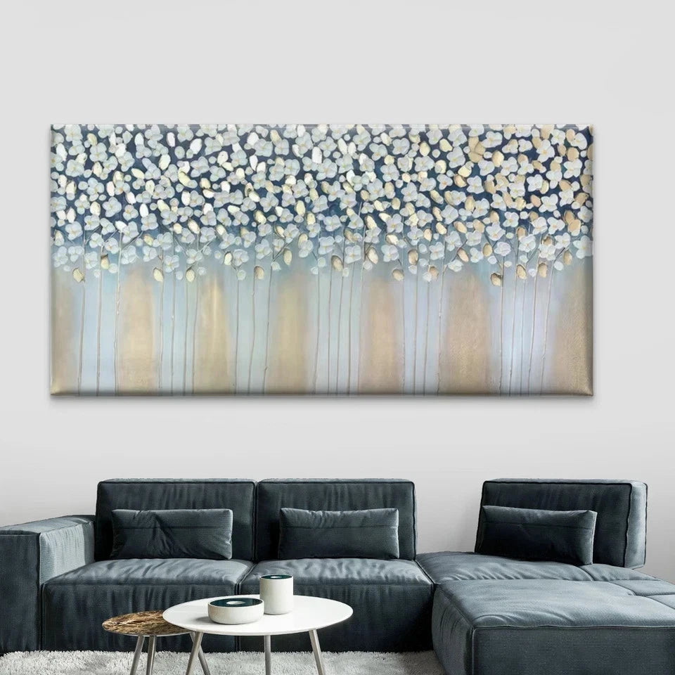 Abstract White Blossom Tree Wall Art Canvas Office Home Room Framed 120x60cm