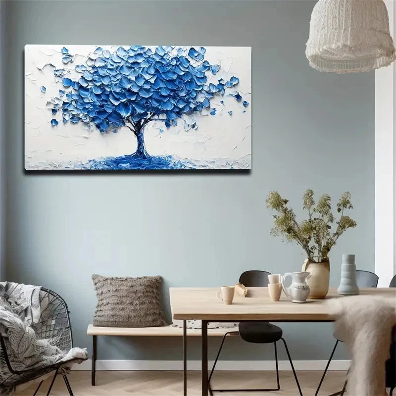 Blue Brushstroke Canopy Wall Art canvas office home room framed 120x60cm - Bella Home Decor