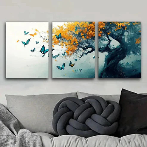 3pcs Beautiful Butterfly Tree Colorful Perfect Wall Art Set Canvas Unframed - High Quality Print 100% Australian Made Wall Canvas - Bella Home Decor