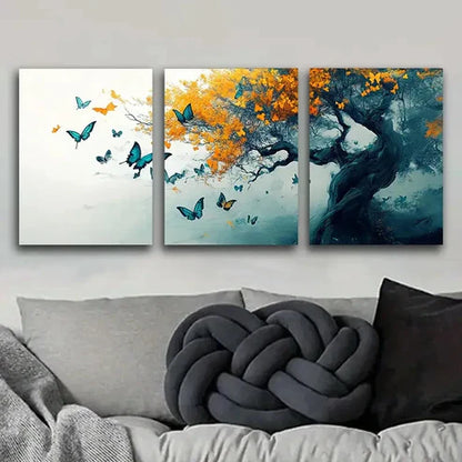 3pcs Beautiful Butterfly Tree Colorful Perfect Wall Art Set Canvas Unframed - High Quality Print 100% Australian Made Wall Canvas - Bella Home Decor