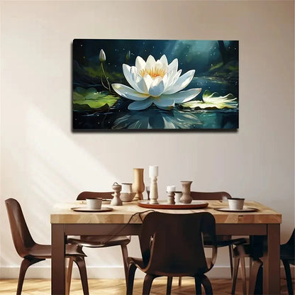 White For Lotus Night Scene Wall Art Canvas Office Home Room Framed 120x60cm