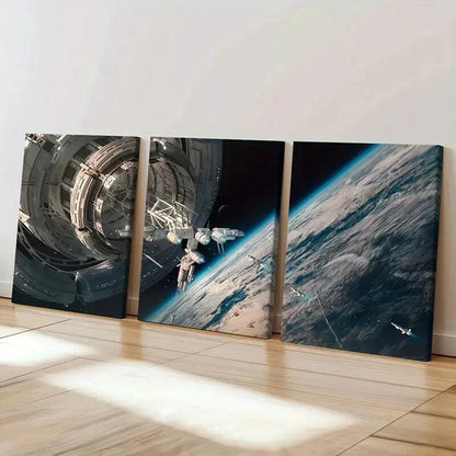 3pcs Spacecraft Satellite and Earth View Wall Art Set Canvas Framed 60x90cm - High Quality Print 100% Australian Made Wall Canvas Ready to Hang - Bella Home Decor