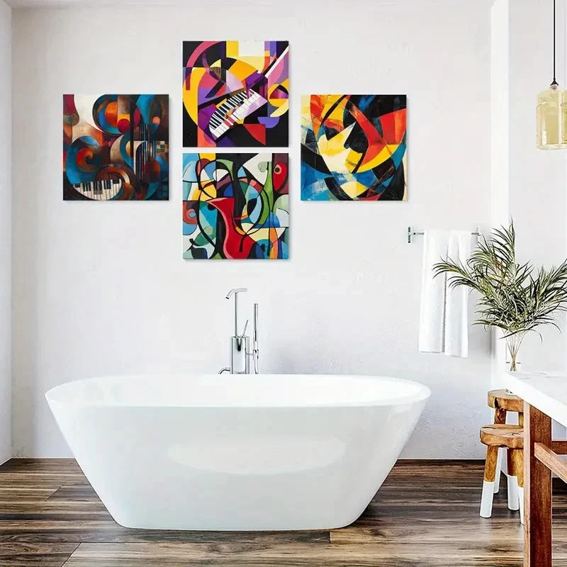 4pcs Music Elements Poster Wall Art Canvas Framed