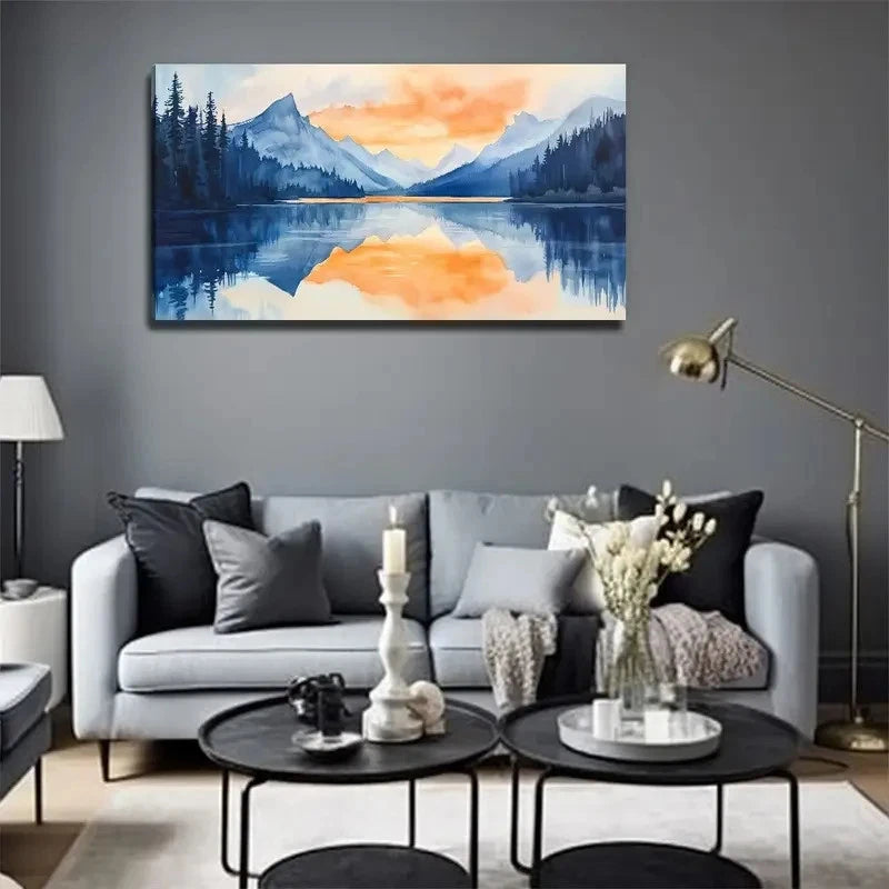 Lake Scenery Painting In Water Wall Art Canvas Office Home Room Framed 120x60cm