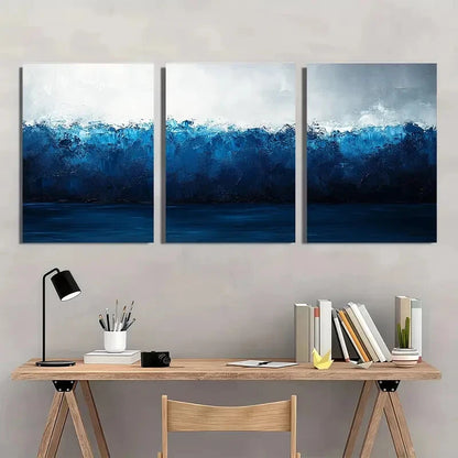 3pcs Black Texture Painting Blue Abstract  Metal Print Ready to Hang Art