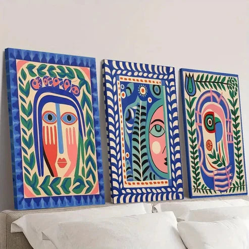 3pcs Classic Modern Bohemian Face Painting Perfect Wall Art Canvas Unframed – High Quality Print 100% Australian Made Wall Canvas - Bella Home Decor