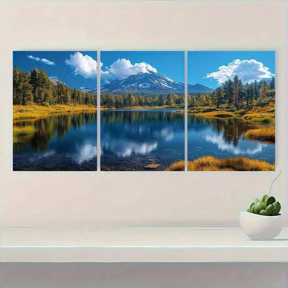 3pcs Lake Scenery Mountain White Clouds Metal Print Ready to Hang Art - Bella Home Decor