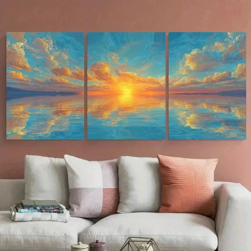 3pcs Orange And Golden Melting Sky Perfect Wall Art Set Canvas Framed 60x90cm - High Quality Print 100% Australian Made Wall Canvas Ready to Hang