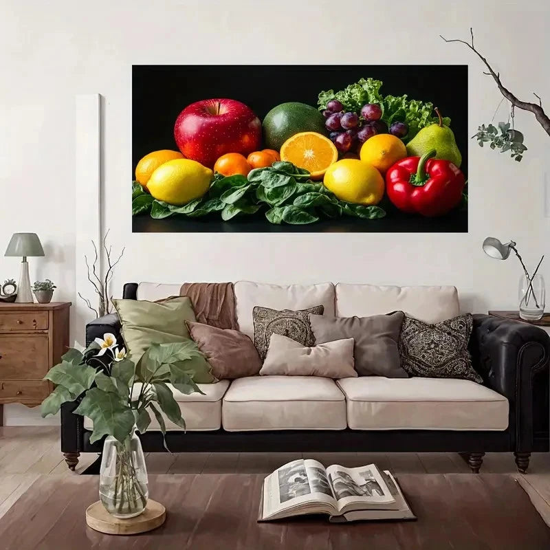 Modern Vintage Fruit Vegetable Wall Art Canvas Office Home Room Framed 120x60cm