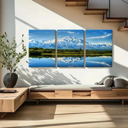 3pcs Snow Mountains Grassland & River Wall Art Set Canvas Unframed - High Quality Print 100% Australian Made Wall Canvas