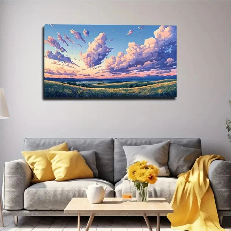 Vibrant Sunset Sky Greenery Wall Art canvas office home room framed 120x60cm - Bella Home Decor