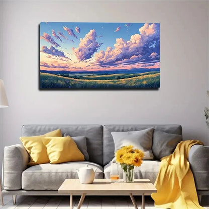 Vibrant Sunset Sky Greenery Wall Art canvas office home room framed 120x60cm - Bella Home Decor