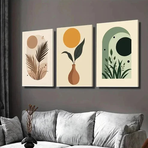 3pcs Modern Abstract Boho Vase Style Wall Art Set Canvas Unframed - High Quality Print 100% Australian Made Wall Canvas