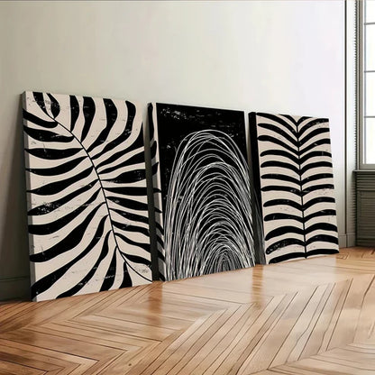 3pcs Abstract Plant Black Leaves White Bohemian Wall Art Set Canvas Unframed - High Quality Print 100% Australian Made Wall Canvas - Bella Home Decor
