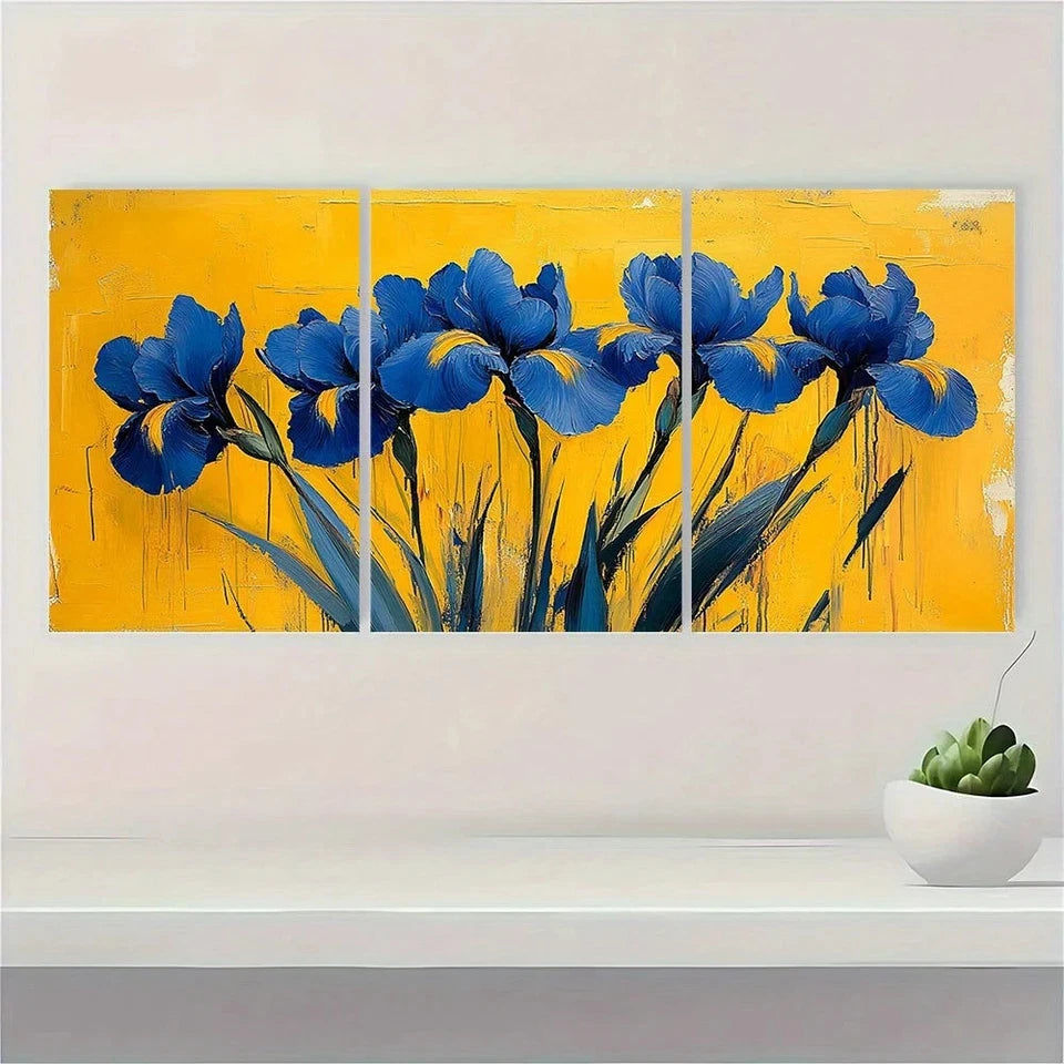 3pcs Famous Blue Flowers Oil Paintings Metal Print Ready to Hang Art - Bella Home Decor