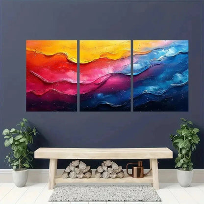 3pcs Abstract Paintings In Yellow Red & Blue Wall Art Set Canvas Framed 60x90cm - High Quality Print 100% Australian Made Wall Canvas Ready to Hang