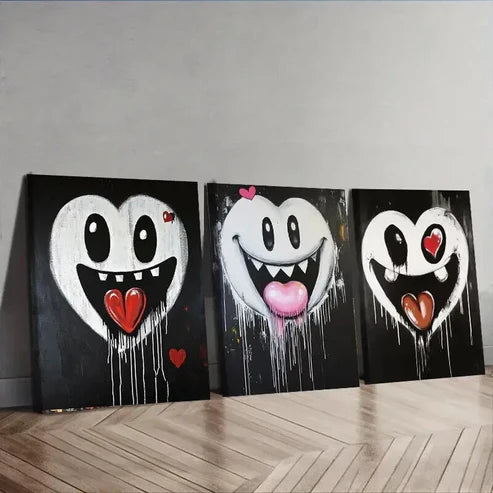 3pcs Ghostly Smile Design Darkness Perfect Wall Art Set Canvas Unframed - High Quality Print 100% Australian Made Wall Canvas - Bella Home Decor