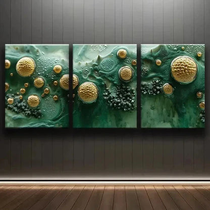 3pcs Abstract Green & Golden Designs Wall Art Canvas Unframed - High Quality Print 100% Australian Made Wall Canvas - Bella Home Decor