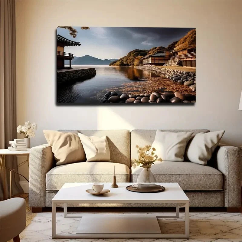 Courtyard Landscape Wall Art Canvas Office Home Room Framed 120x60cm