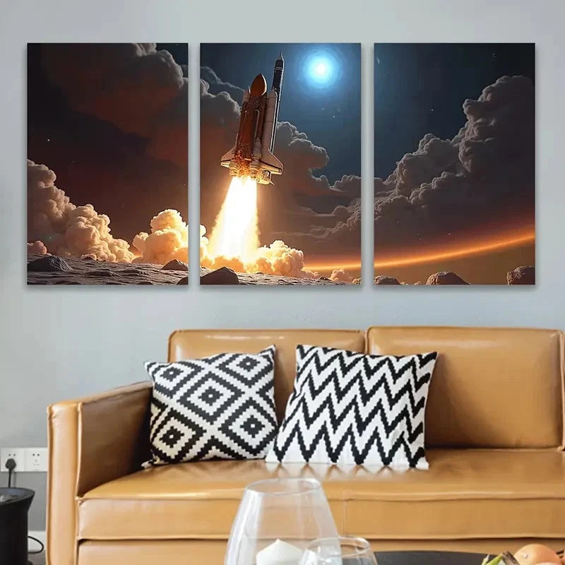 3pcs Outer Space Artwork Wall Art Set Canvas Framed 60x90cm - High Quality Print 100% Australian Made Wall Canvas Ready to Hang